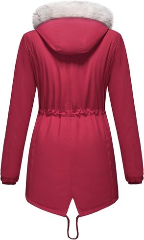 Lamgool Winter Coats for Women Warm Sherpa Fleece Long Back Jacket Thicken Parka with Hood in Kuwait