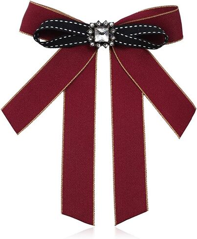 Women Bow Tie with Brooch Crystal bow brooch Ribbon Neck Tie for Working Party Accessories in Saudi Arabia