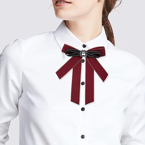 Women Bow Tie with Brooch Crystal bow brooch Ribbon Neck Tie for Working Party Accessories in Saudi Arabia