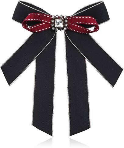 Women Bow Tie with Brooch Crystal bow brooch Ribbon Neck Tie for Working Party Accessories in Saudi Arabia