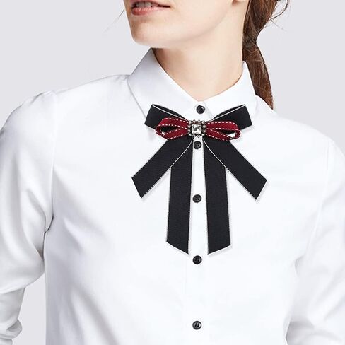 Women Bow Tie with Brooch Crystal bow brooch Ribbon Neck Tie for Working Party Accessories in Saudi Arabia