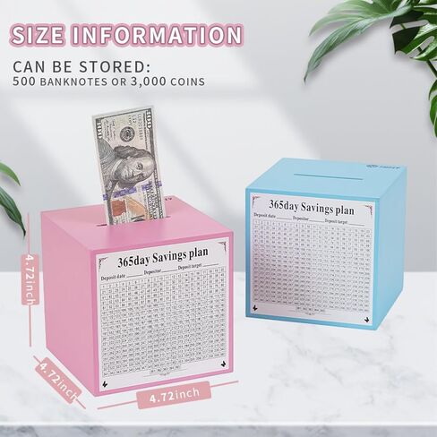 Wooden piggy bank, must be broken to open, 365-day plan savings box, adult savings box.（Pink (Color), 5.9inches in Saudi Arabia