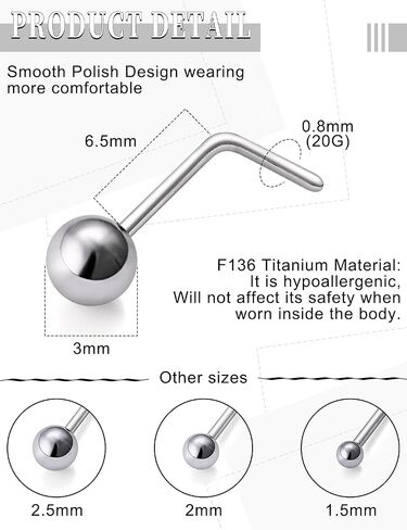 18G 20G 22G Titanium Nose Rings Studs for Women Men Nose Piercing Jewelry Top Ball 1.5mm 2mm 2.5mm 3mm in Saudi Arabia