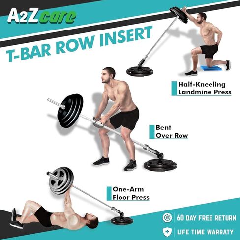 A2ZCARE T-Bar Row Plate Post إدراج الألغام الأرضية - دوران كامل 360 درجة وسهل التركيب - يناسب القضيب الأوليمبي مقاس 2 بوصة - رائع للظهر والعضلات والذراع ومرفق الألغام الأرضية لتدريبات الحديد، وصالة الألعاب الرياضية المنزلية in Kuwait