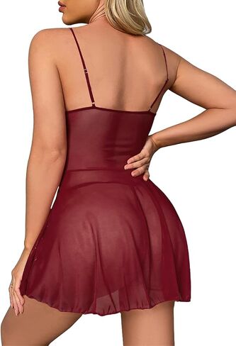 Rooscier Women's Mesh Lace Babydoll Lingerie Set Chemise Sexy Full Slip Dress in Saudi Arabia