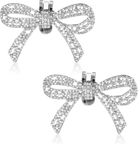 2Pcs Rhinestone Shoe Clips, Bow Shoe Clips Wedding Rhinestone Bow Shoe Buckles Removable Rhinestone Bow Shoe Clips for Heels Wedding Party Shoe Charms(Silver) in Saudi Arabia