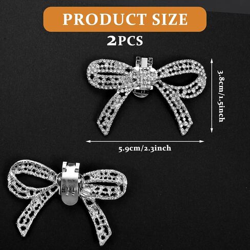 2Pcs Rhinestone Shoe Clips, Bow Shoe Clips Wedding Rhinestone Bow Shoe Buckles Removable Rhinestone Bow Shoe Clips for Heels Wedding Party Shoe Charms(Silver) in Saudi Arabia