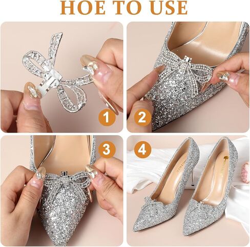 2Pcs Rhinestone Shoe Clips, Bow Shoe Clips Wedding Rhinestone Bow Shoe Buckles Removable Rhinestone Bow Shoe Clips for Heels Wedding Party Shoe Charms(Silver) in Saudi Arabia
