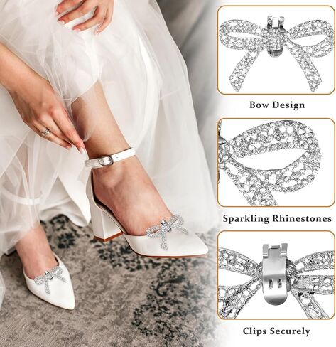 2Pcs Rhinestone Shoe Clips, Bow Shoe Clips Wedding Rhinestone Bow Shoe Buckles Removable Rhinestone Bow Shoe Clips for Heels Wedding Party Shoe Charms(Silver) in Saudi Arabia