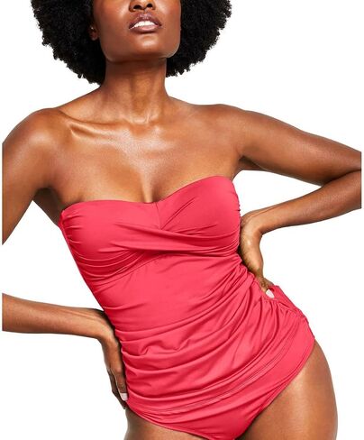 Anne Cole Women's Solid Twist Front Shirred Bandeau Tankini Swim Top in Saudi Arabia