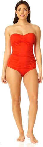 Anne Cole Women's Solid Twist Front Shirred Bandeau Tankini Swim Top in Saudi Arabia