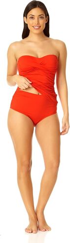 Anne Cole Women's Solid Twist Front Shirred Bandeau Tankini Swim Top in Saudi Arabia