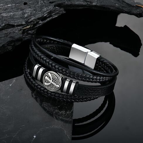 Leather Bracelet for Men,Cactus Multi-Layer Braided Bracelet Stainless Steel Wristband Black丨Brown Leather Bracelet with Clasp Cuff Bracelet Jewelry for Men in Saudi Arabia
