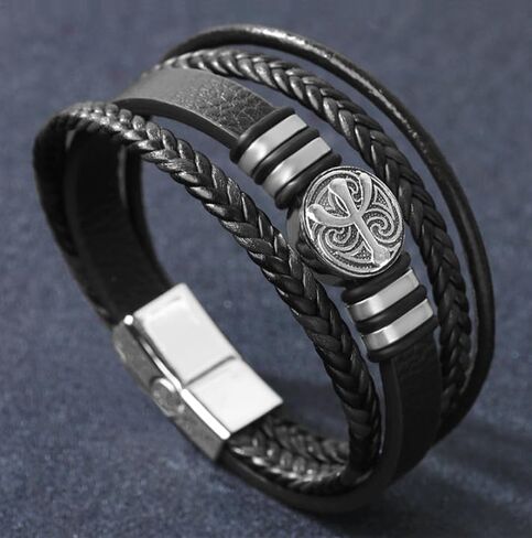 Leather Bracelet for Men,Cactus Multi-Layer Braided Bracelet Stainless Steel Wristband Black丨Brown Leather Bracelet with Clasp Cuff Bracelet Jewelry for Men in Saudi Arabia