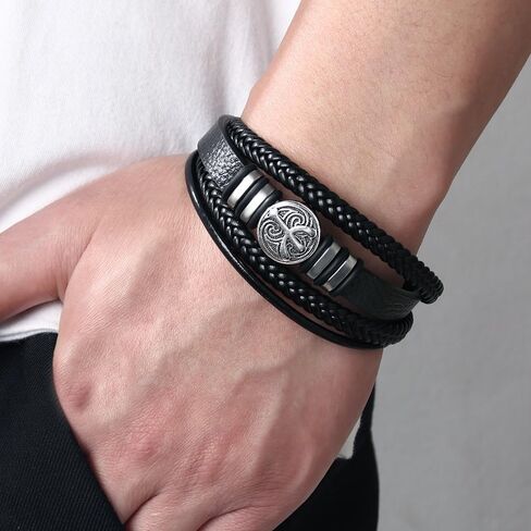 Leather Bracelet for Men,Cactus Multi-Layer Braided Bracelet Stainless Steel Wristband Black丨Brown Leather Bracelet with Clasp Cuff Bracelet Jewelry for Men in Saudi Arabia