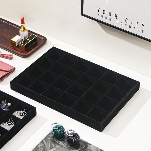 Byken 2 Pcs Stackable Jewelry Organizer Trays,24 Grids Jewelry Display Dish Tray for Selling Rings Earrings,Bedside Desktop Storage Dish for Girls (Black) in Kuwait