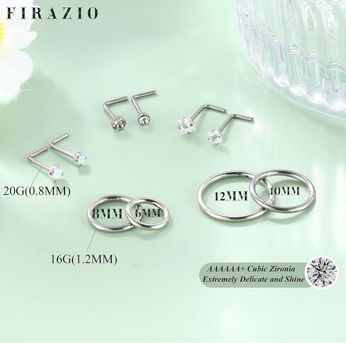 16PCS 14K Gold Plated Nose Studs 316L Surgical Steel Gold Nose Rings CZ L Shaped Nose Hoop Rings Hypoallergenic Nose Piercing Jewelry for Women Men 20G in Kuwait