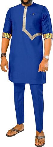 Men Tracksuit African Clothes Dashiki Embroidery Short Sleeve Shirt and Pants 2 Piece Set Dashiki Outfits in Saudi Arabia