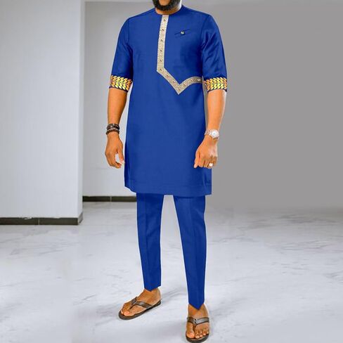 Men Tracksuit African Clothes Dashiki Embroidery Short Sleeve Shirt and Pants 2 Piece Set Dashiki Outfits in Saudi Arabia
