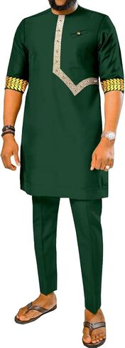 Men Tracksuit African Clothes Dashiki Embroidery Short Sleeve Shirt and Pants 2 Piece Set Dashiki Outfits in Saudi Arabia