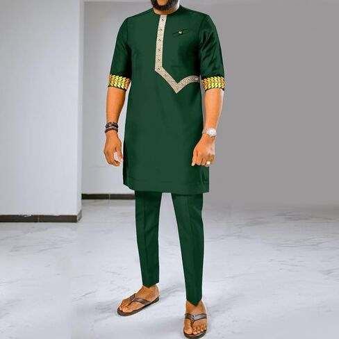 Men Tracksuit African Clothes Dashiki Embroidery Short Sleeve Shirt and Pants 2 Piece Set Dashiki Outfits in Saudi Arabia