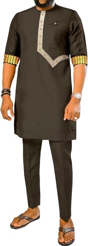 Men Tracksuit African Clothes Dashiki Embroidery Short Sleeve Shirt and Pants 2 Piece Set Dashiki Outfits in Saudi Arabia