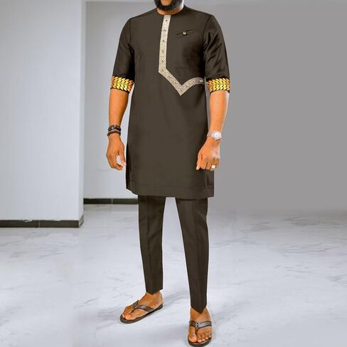 Men Tracksuit African Clothes Dashiki Embroidery Short Sleeve Shirt and Pants 2 Piece Set Dashiki Outfits in Saudi Arabia