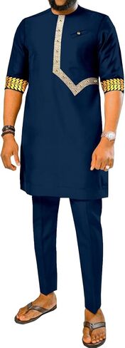 Men Tracksuit African Clothes Dashiki Embroidery Short Sleeve Shirt and Pants 2 Piece Set Dashiki Outfits in Saudi Arabia