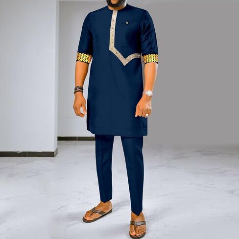 Men Tracksuit African Clothes Dashiki Embroidery Short Sleeve Shirt and Pants 2 Piece Set Dashiki Outfits in Saudi Arabia