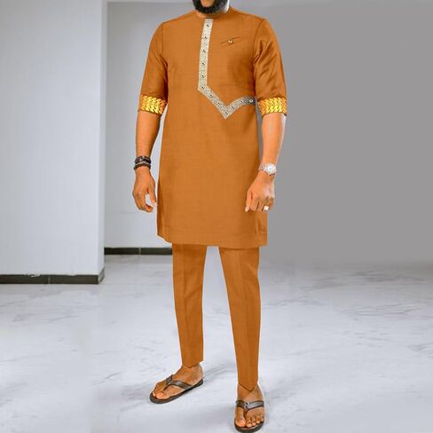 Men Tracksuit African Clothes Dashiki Embroidery Short Sleeve Shirt and Pants 2 Piece Set Dashiki Outfits in Saudi Arabia