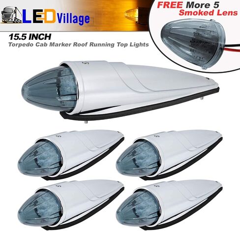 5x Smoked Lens Amber 17 LED Cab Marker Running Torpedo Lights Top Roof Chrome Bus Tractor Trailer Truck DC 12V in Saudi Arabia
