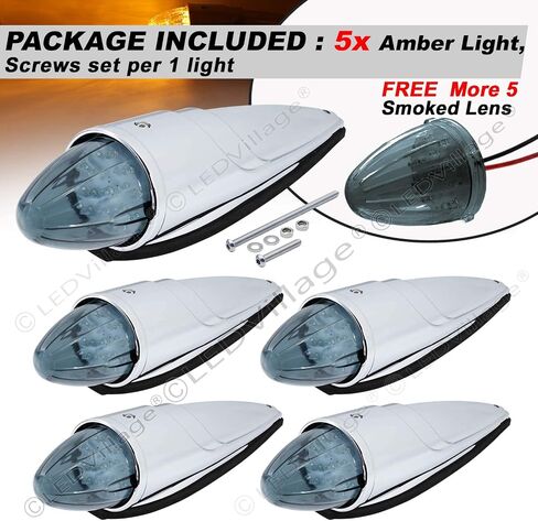5x Smoked Lens Amber 17 LED Cab Marker Running Torpedo Lights Top Roof Chrome Bus Tractor Trailer Truck DC 12V in Saudi Arabia