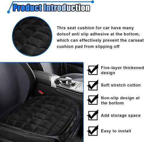 Car Seat Cushion, Soft Plush Vehicle Driver Seat Pad with Storage Pocket, Non-Slip Rubber Bottom, Universal Seat Protector Cover for Truck, Car, SUV, Home, Office, Chair(Black) in Kuwait