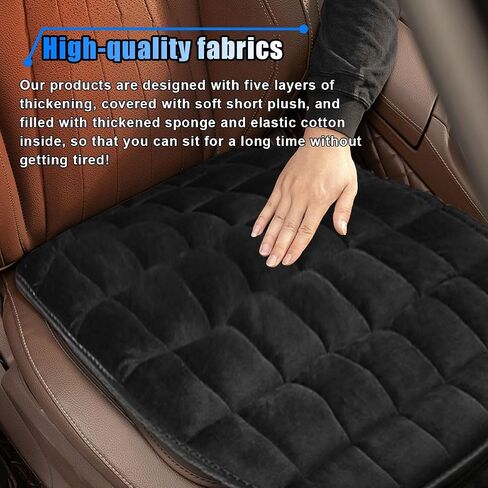 Car Seat Cushion, Soft Plush Vehicle Driver Seat Pad with Storage Pocket, Non-Slip Rubber Bottom, Universal Seat Protector Cover for Truck, Car, SUV, Home, Office, Chair(Black) in Kuwait