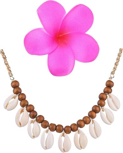Hawaiian Flower Clip Necklace Costume Accessories Cosplay Theme Party Set in Saudi Arabia
