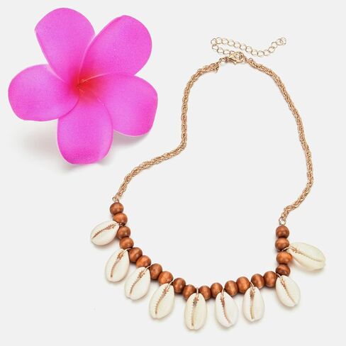 Hawaiian Flower Clip Necklace Costume Accessories Cosplay Theme Party Set in Saudi Arabia