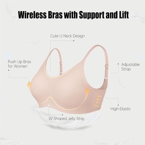 OEAK Womens Wireless Bras Comfortable Push Up Bra Smooth U Neck Bralette Full Coverage Bras Seamless Tshirt Everyday Bras in Saudi Arabia