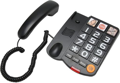 Big Phone for Seniors, Corded Landline Telephone, One Touch Dialling for Visually Impaired, Speaker for Hearing Impaired, SOS Number (Black) in Saudi Arabia