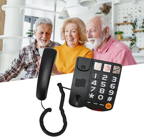 Big Phone for Seniors, Corded Landline Telephone, One Touch Dialling for Visually Impaired, Speaker for Hearing Impaired, SOS Number (Black) in Saudi Arabia