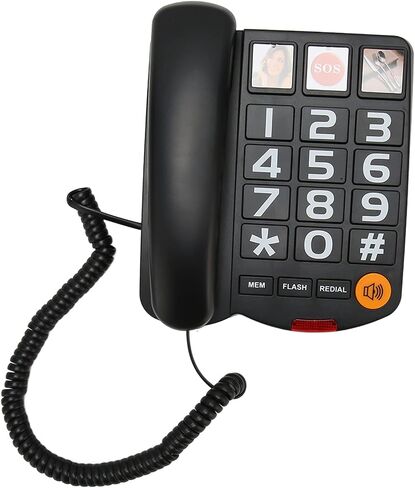 Big Phone for Seniors, Corded Landline Telephone, One Touch Dialling for Visually Impaired, Speaker for Hearing Impaired, SOS Number (Black) in Saudi Arabia