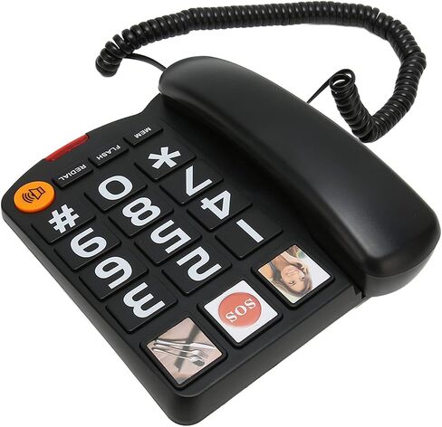 Big Phone for Seniors, Corded Landline Telephone, One Touch Dialling for Visually Impaired, Speaker for Hearing Impaired, SOS Number (Black) in Saudi Arabia