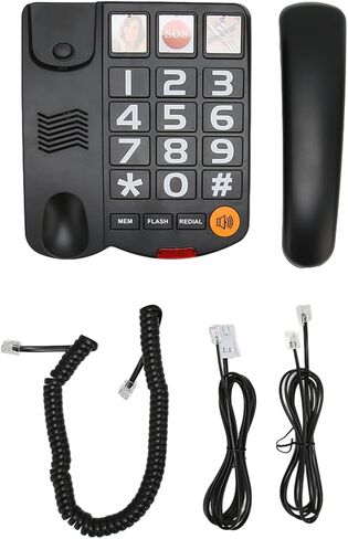 Big Phone for Seniors, Corded Landline Telephone, One Touch Dialling for Visually Impaired, Speaker for Hearing Impaired, SOS Number (Black) in Saudi Arabia