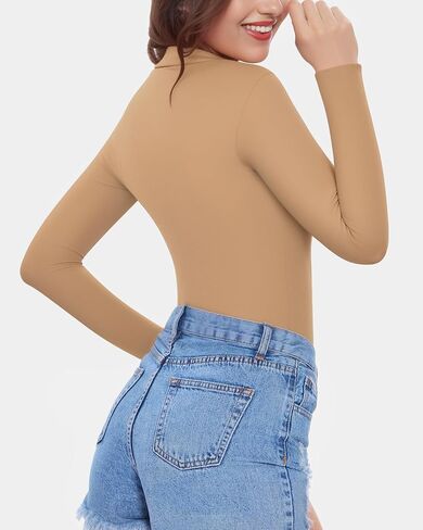 MANGOPOP Women's Mock Turtle Neck Fleece Lined Long Sleeve Thermal Underwear T Shirt Tops Tee in Kuwait