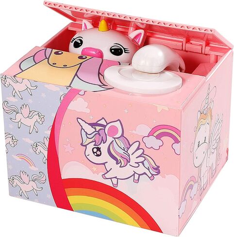 صندوق النقود الإلكترونية من Piggy Bank Steal Coin Box، صندوق توفير المال اللطيف مع صوت ذكي، هدية رائعة للأولاد والبنات والأطفال في أعياد الميلاد ورأس السنة الجديدة (وحيد القرن الجميل) in Kuwait