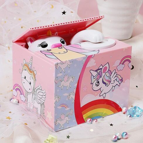 صندوق النقود الإلكترونية من Piggy Bank Steal Coin Box، صندوق توفير المال اللطيف مع صوت ذكي، هدية رائعة للأولاد والبنات والأطفال في أعياد الميلاد ورأس السنة الجديدة (وحيد القرن الجميل) in Kuwait