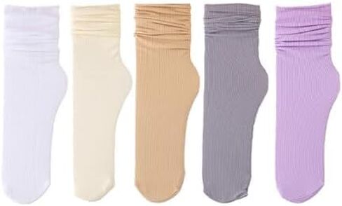 Womens Crew Socks-5 Pairs Colored Soft Thin Cotton Socks Cute Casual Athletic Neutral Ankle Socks in Saudi Arabia