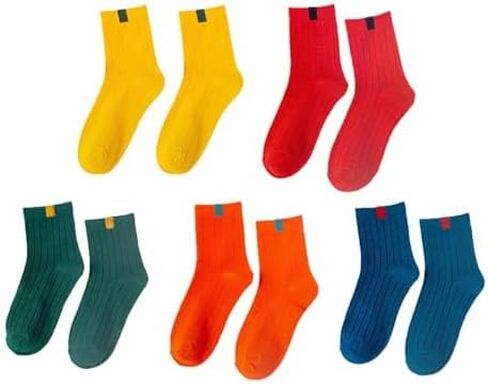 Womens Crew Socks-5 Pairs Colored Soft Thin Cotton Socks Cute Casual Athletic Neutral Ankle Socks in Saudi Arabia
