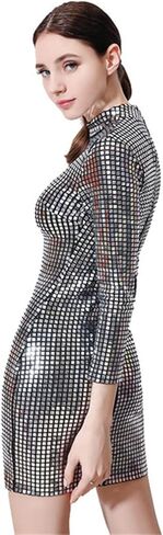 Resnan Women's Sequin Long Sleeve Dress Wrap Bodycon Mini Cocktail Dress Sparkly Sequin Dress Party Club Night Dress in Saudi Arabia
