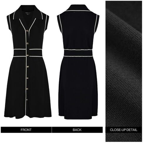 Women Summer Knitted Dress Lapel V Neck Sleeveless Sweater Dress Button Down Casual Mini Dresses in Kuwait