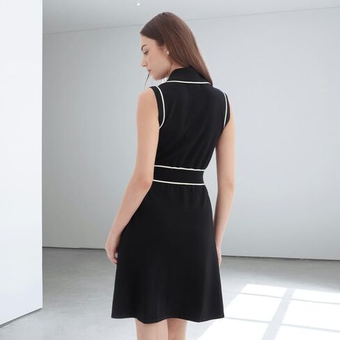 Women Summer Knitted Dress Lapel V Neck Sleeveless Sweater Dress Button Down Casual Mini Dresses in Kuwait